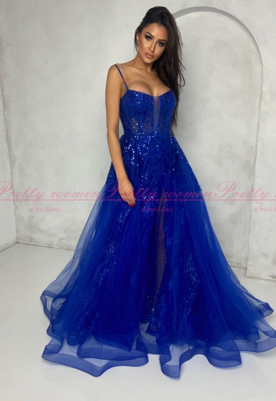 LUXUSNÉ MODRÉ TYLOVÉ SPOLOČENSKÉ ŠATY ISSA