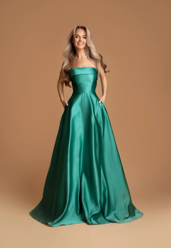 TYRKYSOVÉ DLHÉ SATÉNOVÉ SPOLOČENSKÉ ŠATY ALIZEE