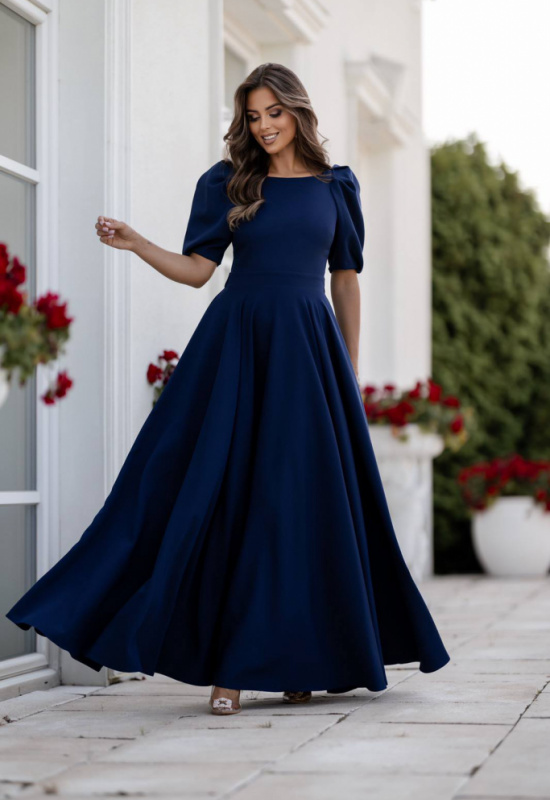 TMAVOMODRÉ SPOLOČENSKÉ ŠATY S BALONOVÝMI RUKÁVMI SHEILLA 