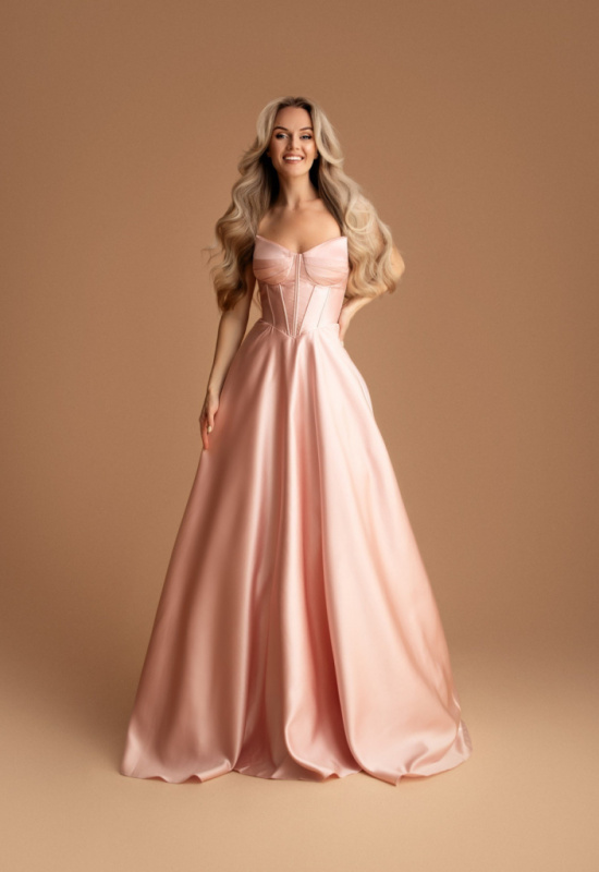 RUŽOVÉ DLHÉ SPOLOČENSKÉ ŠATY S KORZETOM RUTH